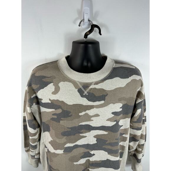 Aerie Oversized Camo Crewneck Light Camo Cozy Lounge Size XS Rib Trim Side Slits - Picture 6 of 7